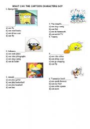 English Worksheet: What can cartoon characters do?