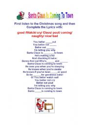 English Worksheet: santa claus is coming to town