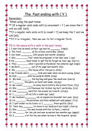 English Worksheet: The Past ending with  Y