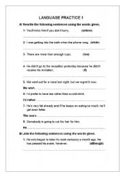 English worksheet: LANGUAGE PRACTICE1