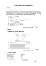 English Worksheet: New Headway Beginner Exam