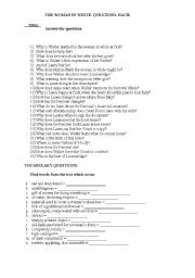 English Worksheet: THE WOMAN IN WHITE- Questions story/vocabulary