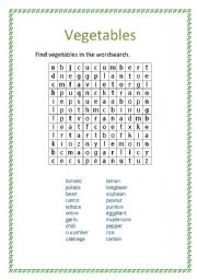 English Worksheet: vegetables