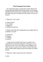 English Worksheet: Word Meanings From Context