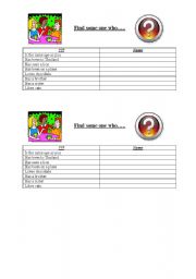 English Worksheet: find some one who activity