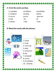 English Worksheet: The snow falls from the sky