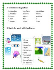 English worksheet: The snow falls from the sky