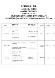English worksheet: lesson plan