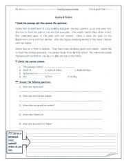 English Worksheet: Reading comperehension Aysha and Salem