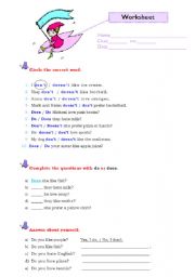 English Worksheet: likes and dislikes