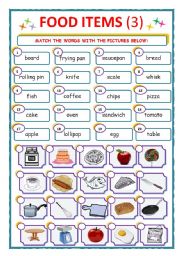 English Worksheet: FOOD ITEMS - MATCH - Part 3