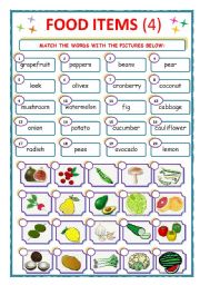 English Worksheet: FOOD ITEMS - MATCH - Part 4