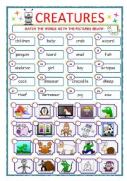 English Worksheet: CREATURES - MATCH