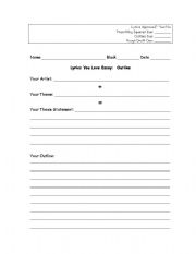 English Worksheet: Lyrics You Love Outline