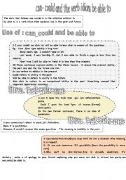 English Worksheet: can,could be able to