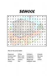 English Worksheet: School wordsearch