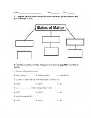 English worksheet: states of matter