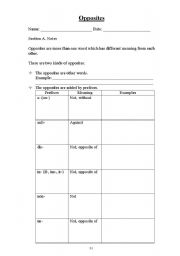 English Worksheet: Opposites