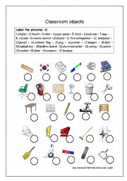 English Worksheet: Classroom objects worksheet