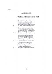 English Worksheet: The Road not Taken - a quiz