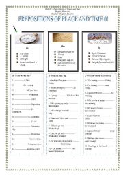English Worksheet: Prepositions of Places and Time 