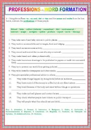 English Worksheet: PROFESSIONS - WORD FORMATION