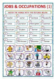 English Worksheet: JOBS & OCCUPATIONS - MATCH - Part 1