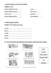 English worksheet: numbers. places and directions