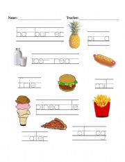 English worksheet: Food - Trace, Fill-in, and Match