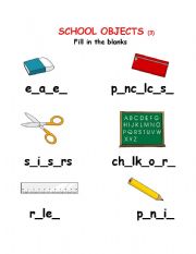 English Worksheet: SCHOOL OBJECTS 3/3