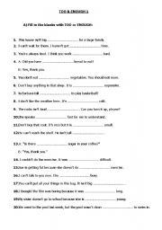 English Worksheet: TOO & ENOUGH