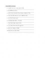 English Worksheet: unscramble the sentences