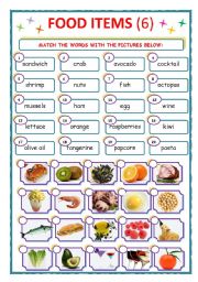 English Worksheet: FOOD ITEMS - MATCH - 6