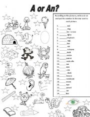 English Worksheet: A or An