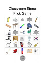 English worksheet: Classroom objects flick the stone game