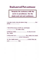 English worksheet: simple past and past continuous (part 2)