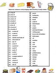 English Worksheet: containers countables and uncountables