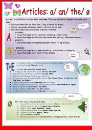 English Worksheet: a, an, the & zero article 