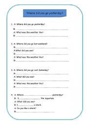 English Worksheet: Where did you go ?