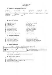 English Worksheet: can&cant