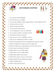 English Worksheet: Ouestionnaire/Shopping