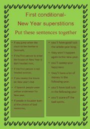 English Worksheet: First conditional sentences- New Year superstitions
