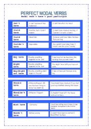 English Worksheet: PERFECT MODAL VERBS