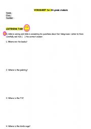 English Worksheet: Worksheet for furnitue