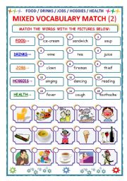 English Worksheet: MIXED VOCABULARY - MATCH - Part 2