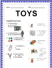 English worksheet: Toys