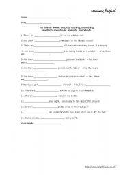 English Worksheet: Some,any,no