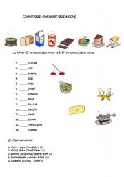 English Worksheet:  countable and uncountable nouns, how many,how much