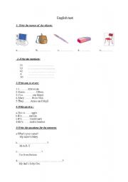 English worksheet: a test for beginners