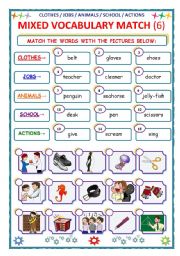 English Worksheet: MIXED VOCABULARY - MATCH - Part 6